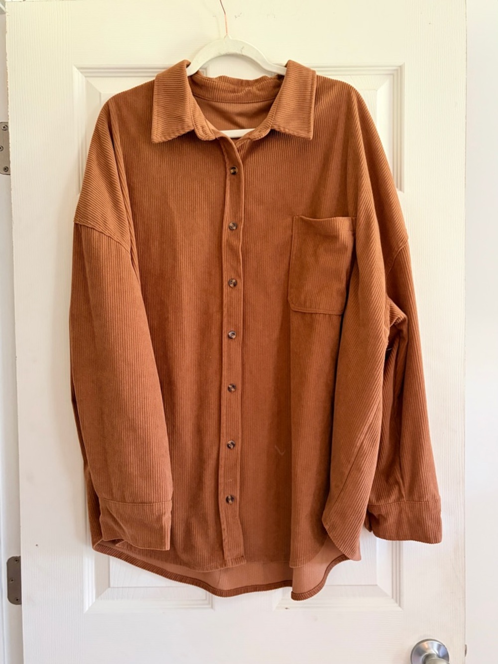 Brown Rust Corduroy Button-Down Oversized Shirt Jacket